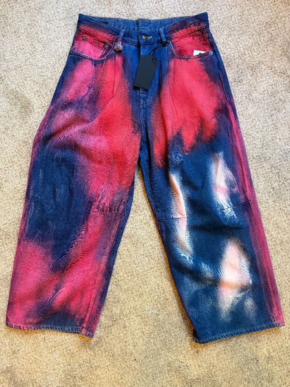 R13 Painted Cropped Wide Leg Jeans